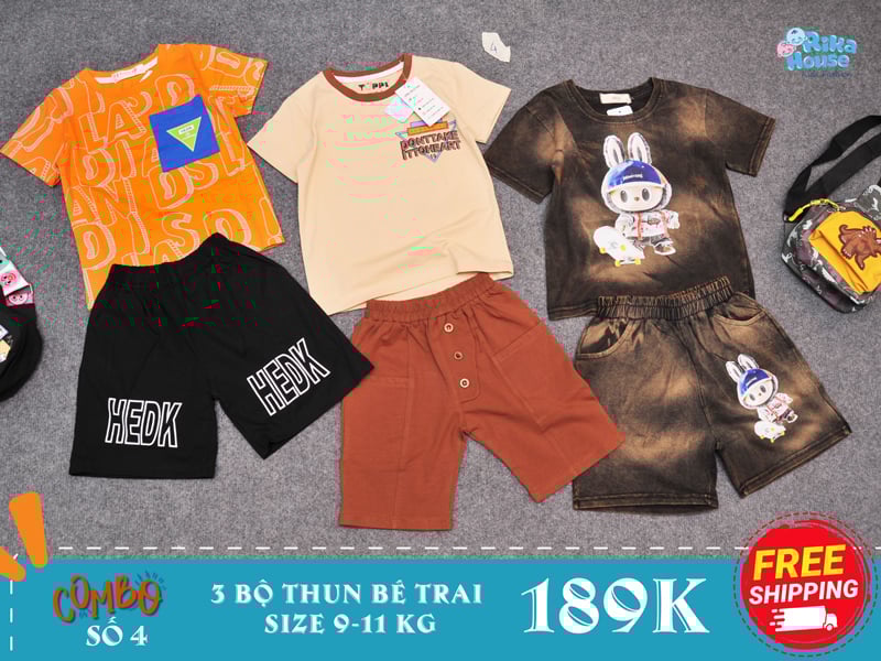 Combo 3 bộ đồ thun bé trai size 2
