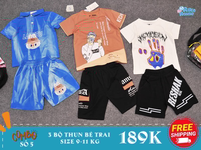Combo 3 bộ đồ thun bé trai size 2