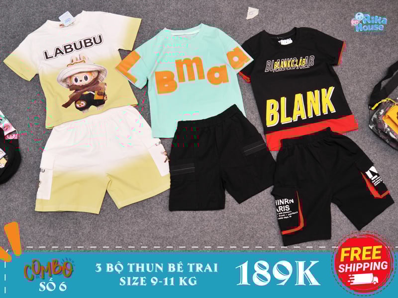 Combo 3 bộ đồ thun bé trai size 2