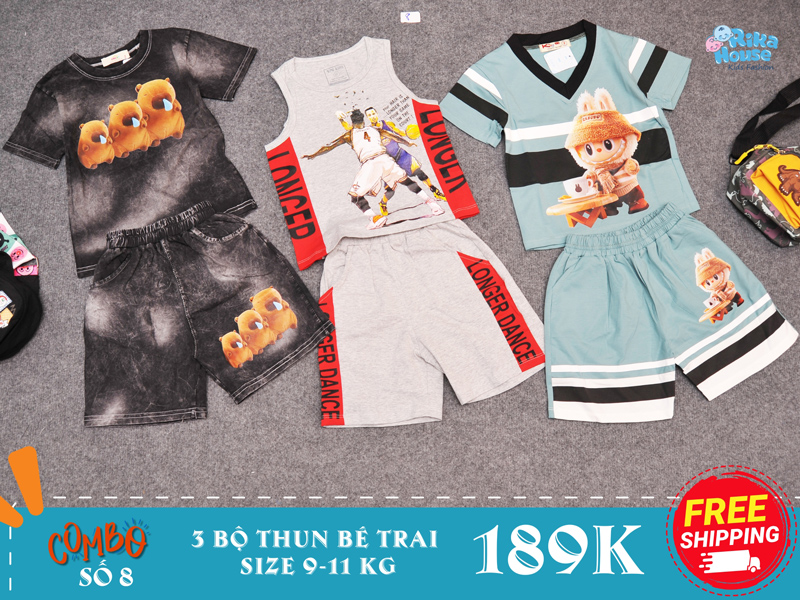 Combo 3 bộ đồ thun bé trai size 2