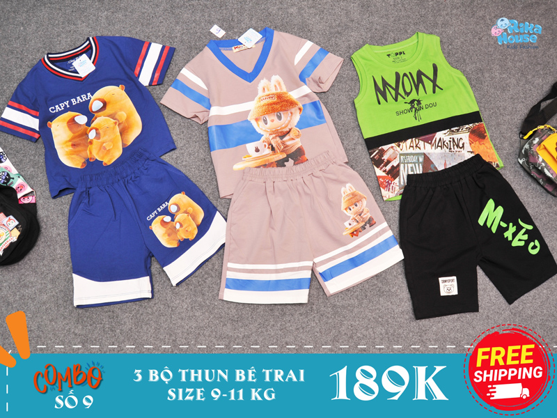 Combo 3 bộ đồ thun bé trai size 2