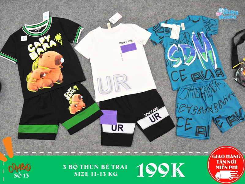 Combo 3 bộ đồ thun bé trai size 3
