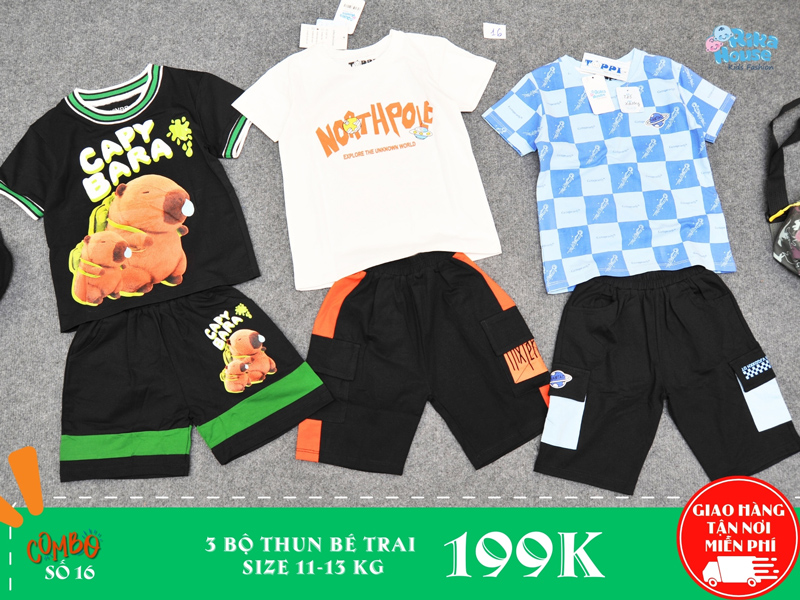 Combo 3 bộ đồ thun bé trai size 3