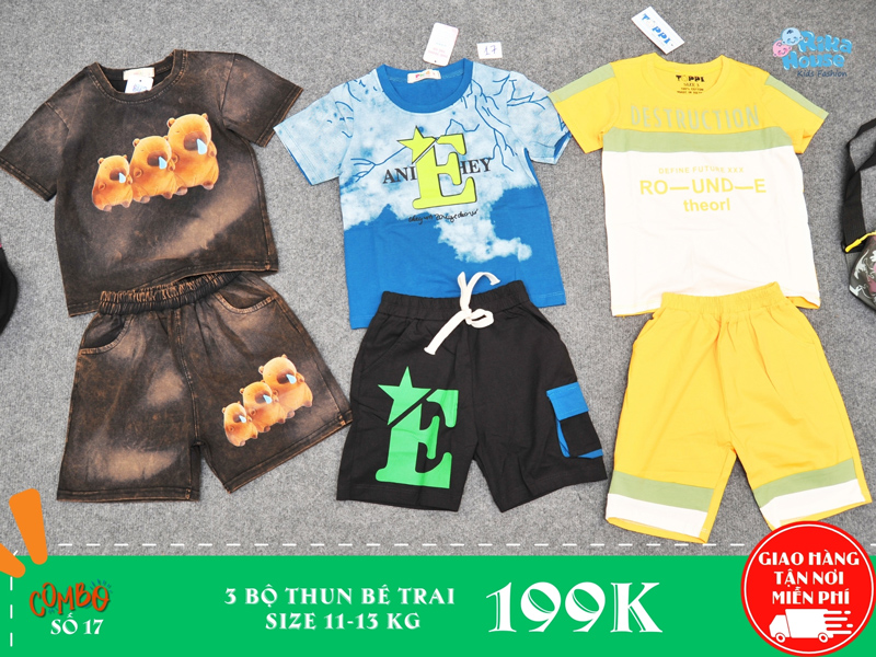 Combo 3 bộ đồ thun bé trai size 3
