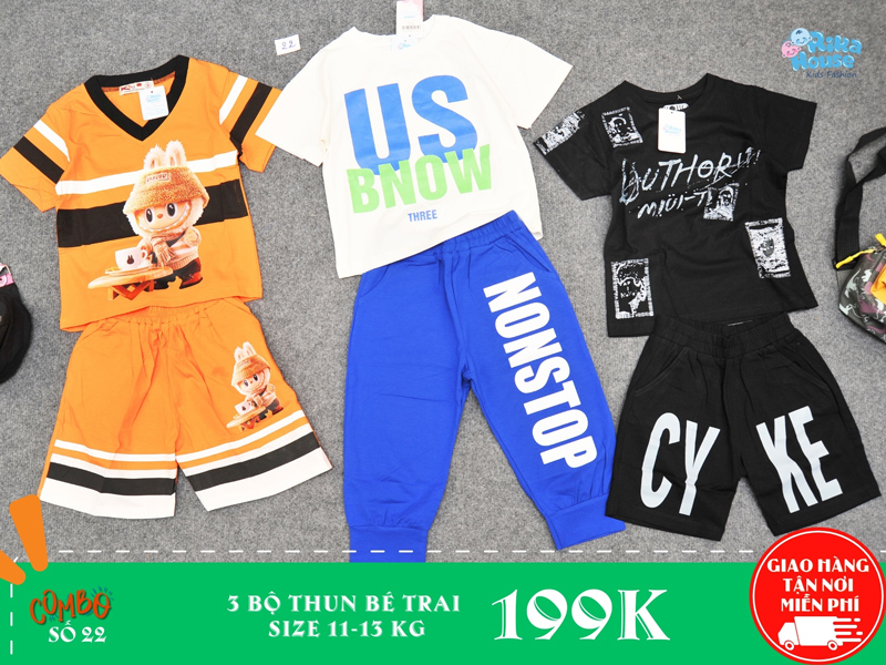 Combo 3 bộ đồ thun bé trai size 3