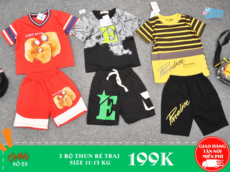 Combo 3 bộ đồ thun bé trai size 3