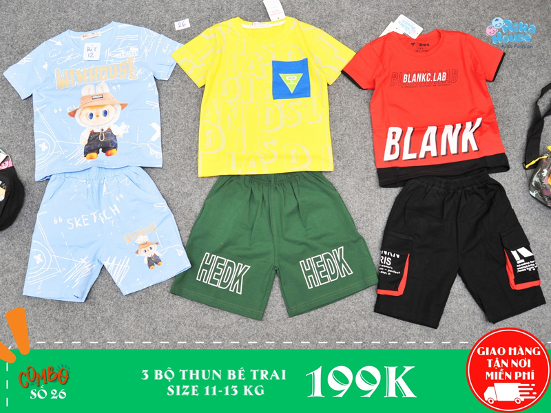 Combo 3 bộ đồ thun bé trai size 3