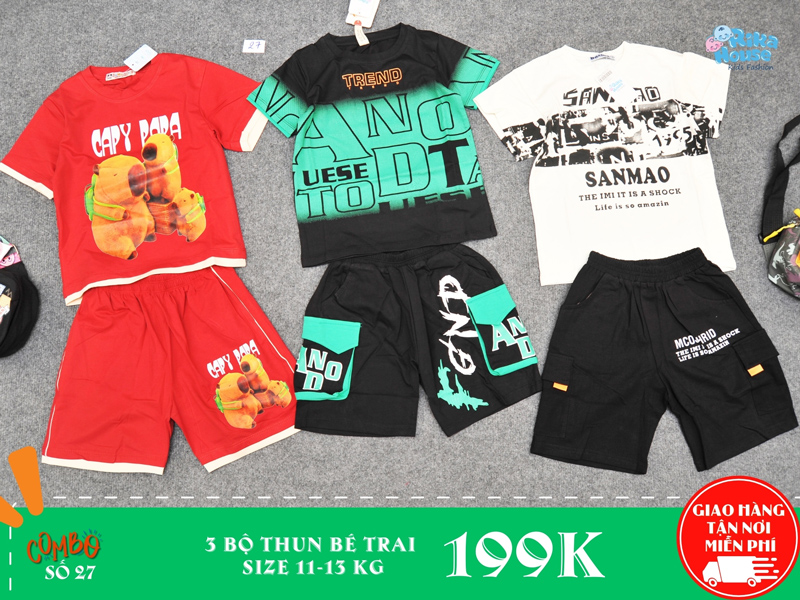 Combo 3 bộ đồ thun bé trai size 3