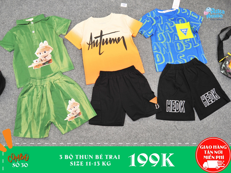 Combo 3 bộ đồ thun bé trai size 3