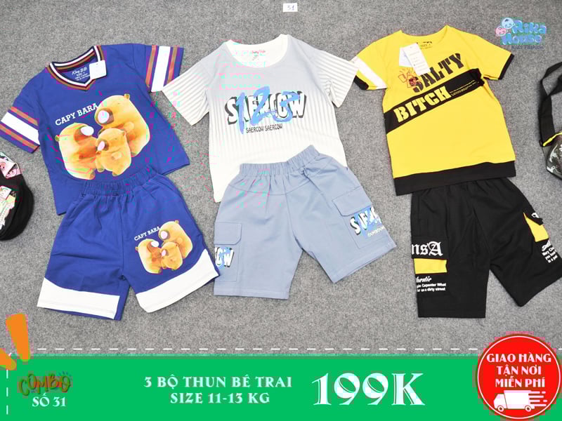 Combo 3 bộ đồ thun bé trai size 3