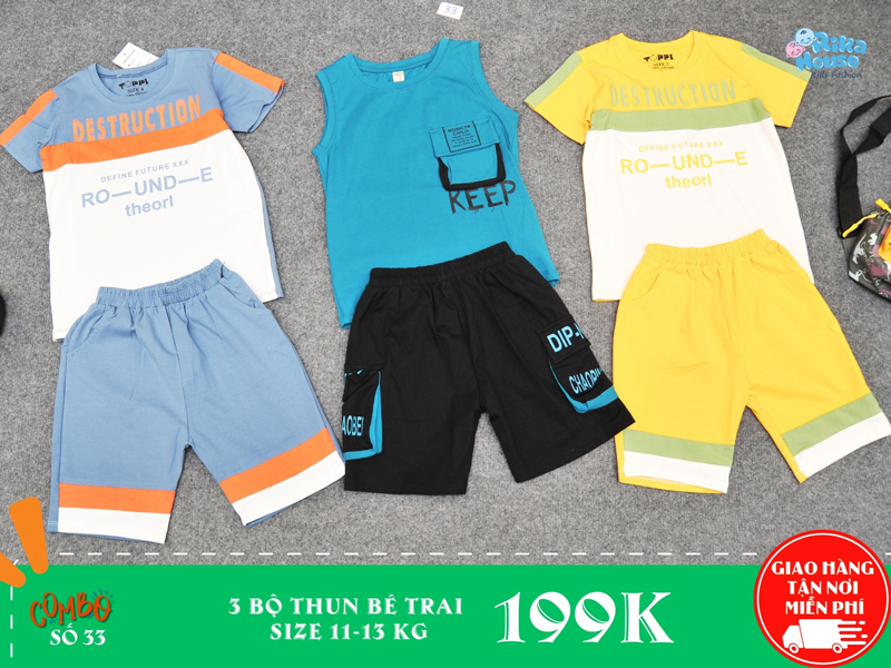 Combo 3 bộ đồ thun bé trai size 3