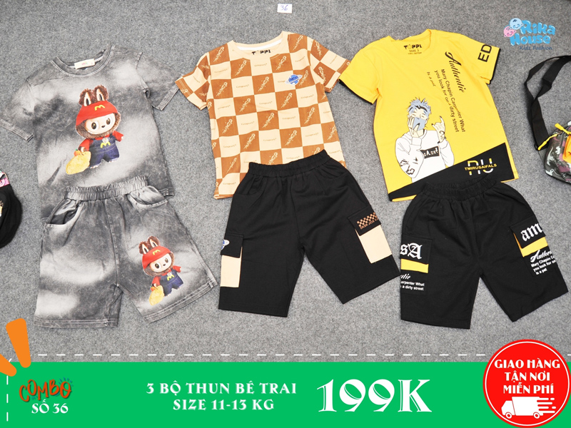 Combo 3 bộ đồ thun bé trai size 3