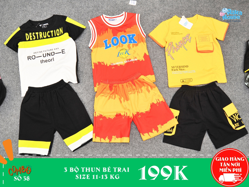 Combo 3 bộ đồ thun bé trai size 3
