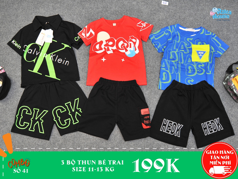 Combo 3 bộ đồ thun bé trai size 3