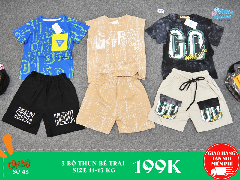 Combo 3 bộ đồ thun bé trai size 3