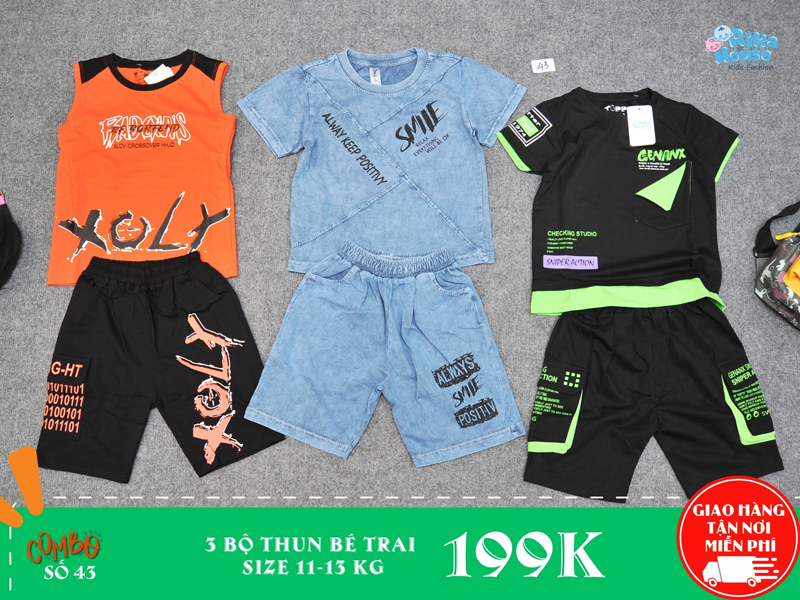 Combo 3 bộ đồ thun bé trai size 3