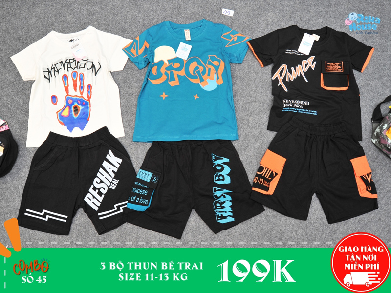 Combo 3 bộ đồ thun bé trai size 3