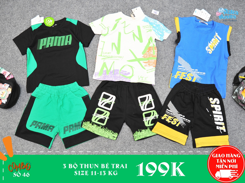 Combo 3 bộ đồ thun bé trai size 3