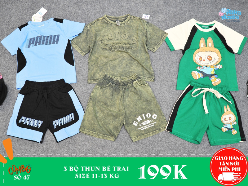Combo 3 bộ đồ thun bé trai size 3