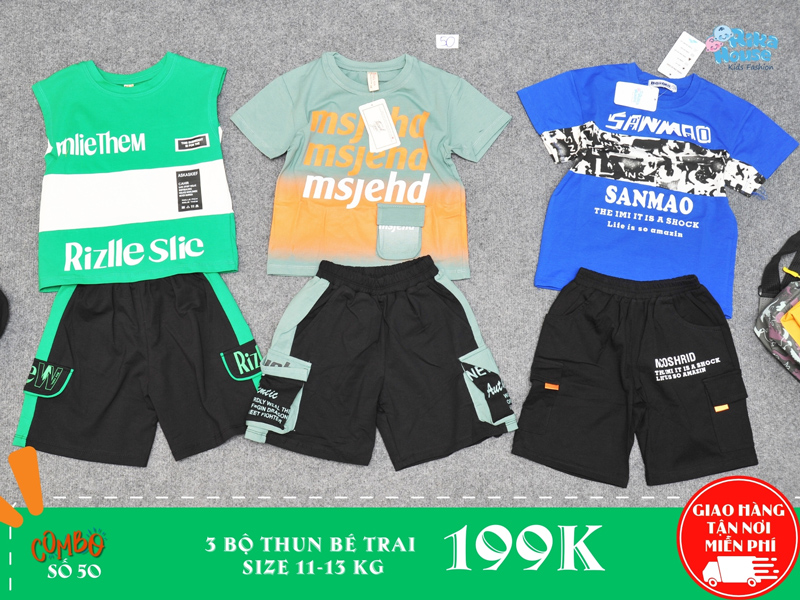 Combo 3 bộ đồ thun bé trai size 3