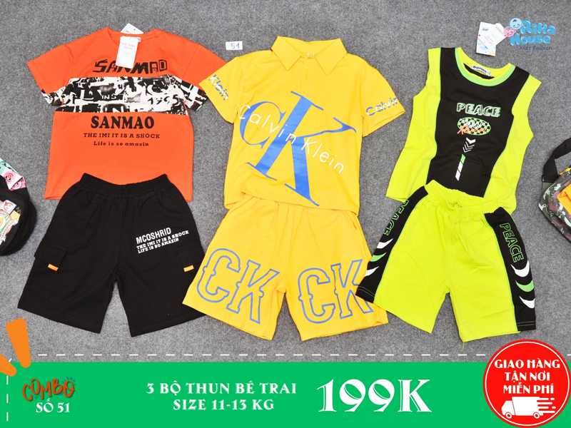Combo 3 bộ đồ thun bé trai size 3