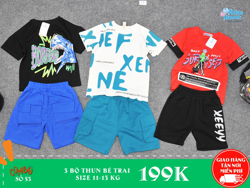 Combo 3 bộ đồ thun bé trai size 3