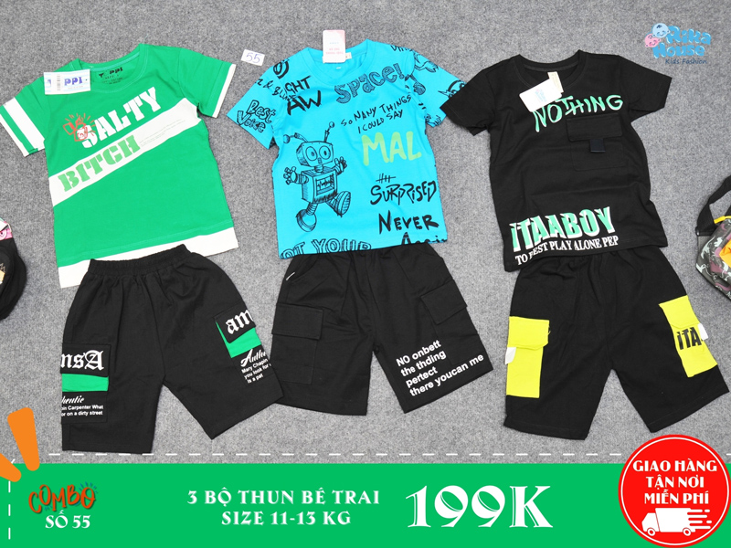 Combo 3 bộ đồ thun bé trai size 3