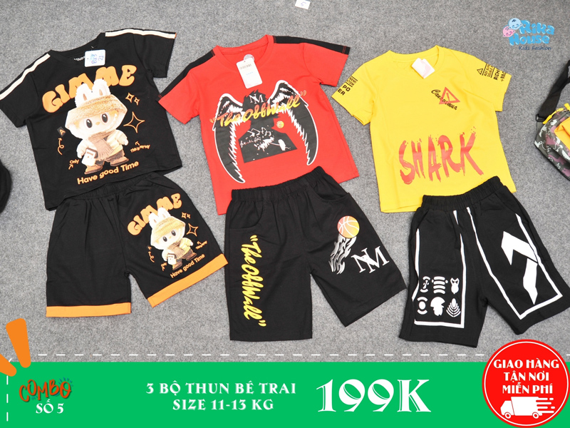 Combo 3 bộ đồ thun bé trai size 3