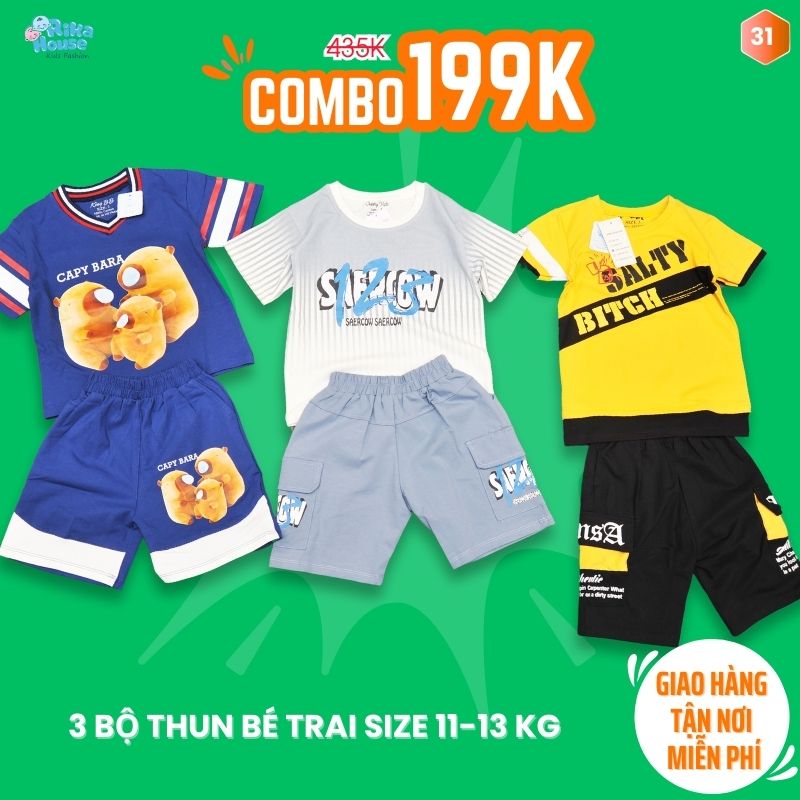 Combo 3 bộ đồ thun bé trai size 3