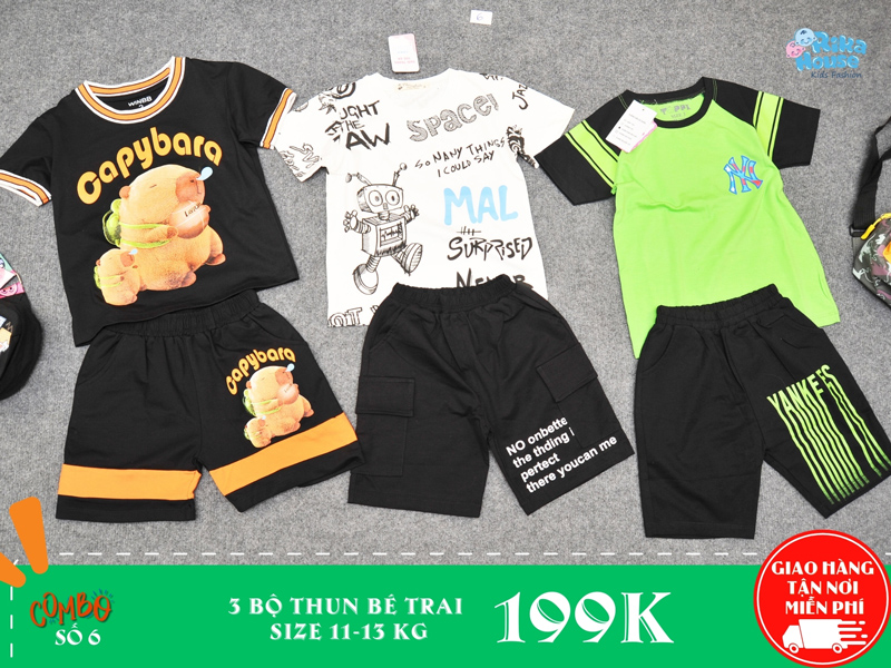Combo 3 bộ đồ thun bé trai size 3