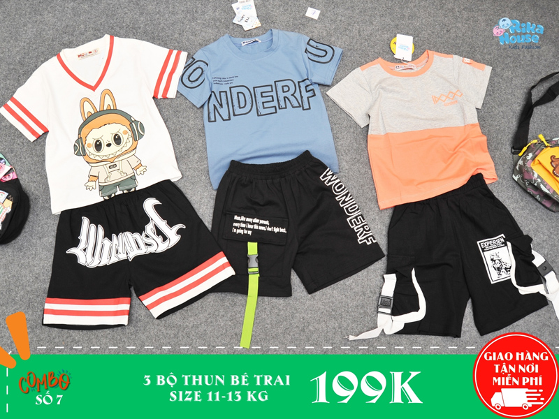 Combo 3 bộ đồ thun bé trai size 3