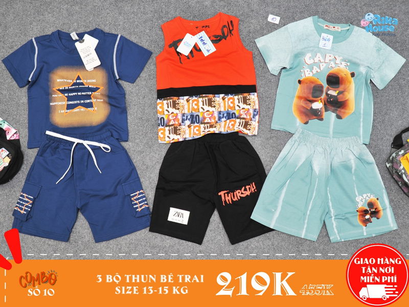 Combo 3 bộ đồ thun bé trai size 4