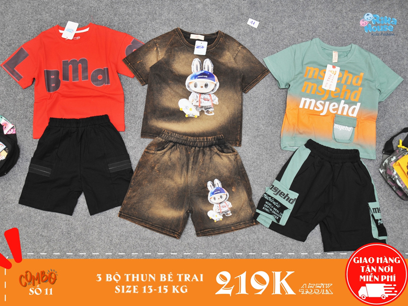 Combo 3 bộ đồ thun bé trai size 4