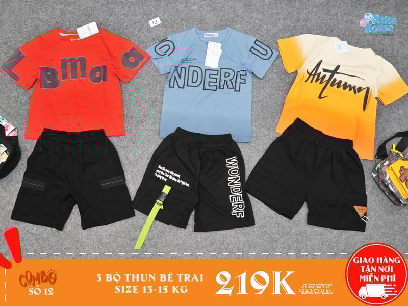 Combo 3 bộ đồ thun bé trai size 4