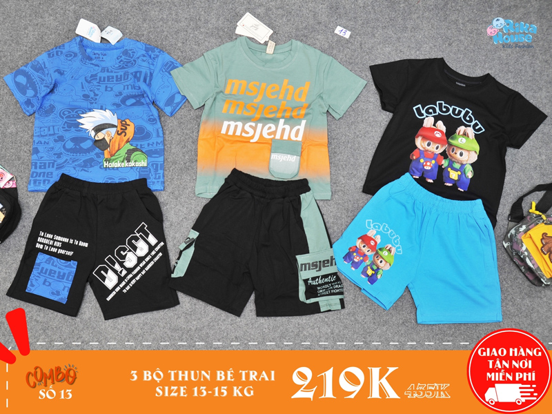 Combo 3 bộ đồ thun bé trai size 4