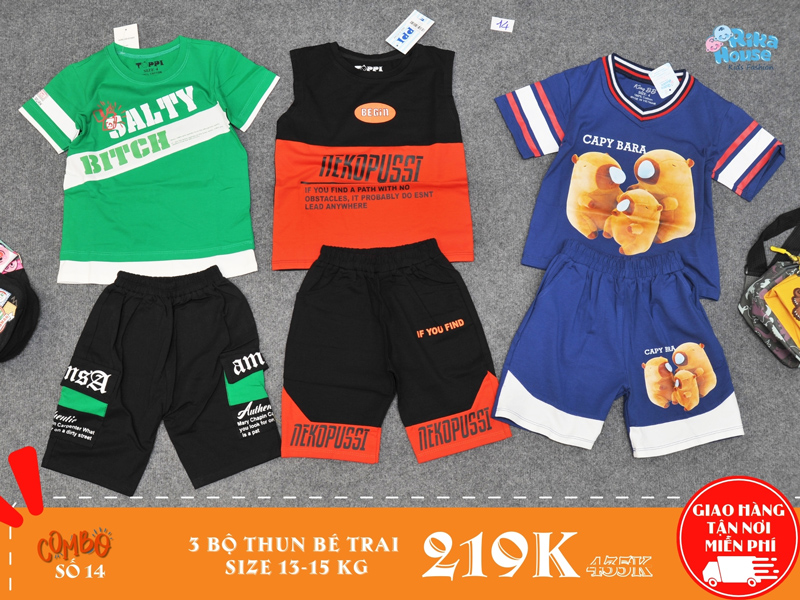 Combo 3 bộ đồ thun bé trai size 4