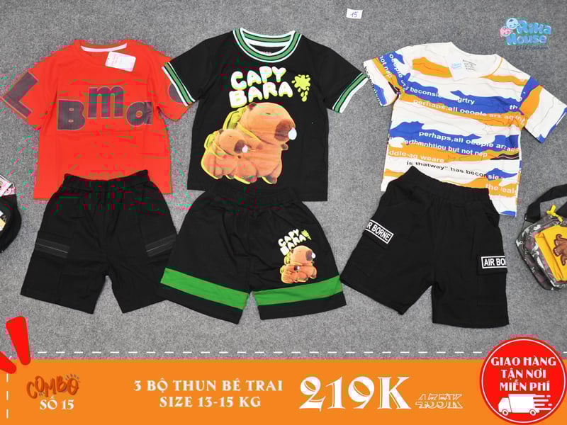 Combo 3 bộ đồ thun bé trai size 4