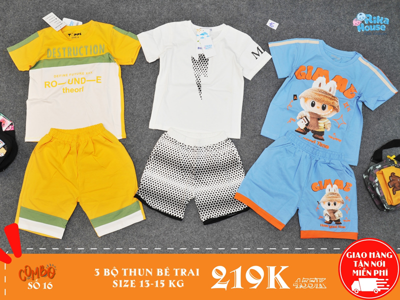 Combo 3 bộ đồ thun bé trai size 4