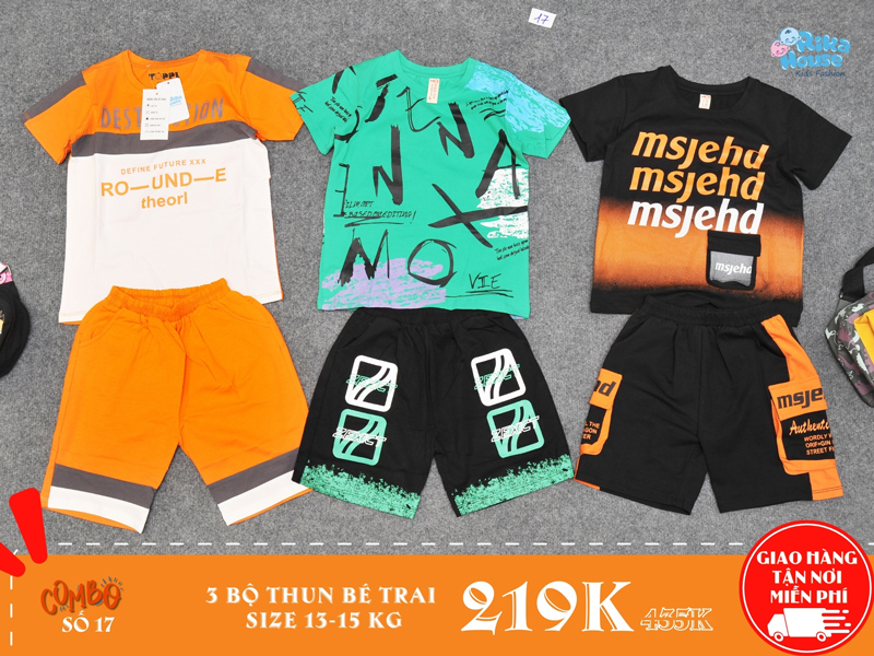 Combo 3 bộ đồ thun bé trai size 4
