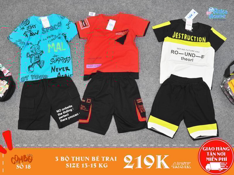 Combo 3 bộ đồ thun bé trai size 4