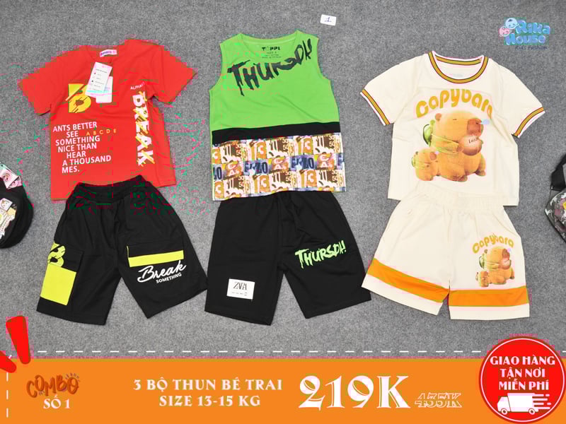 Combo 3 bộ đồ thun bé trai size 4