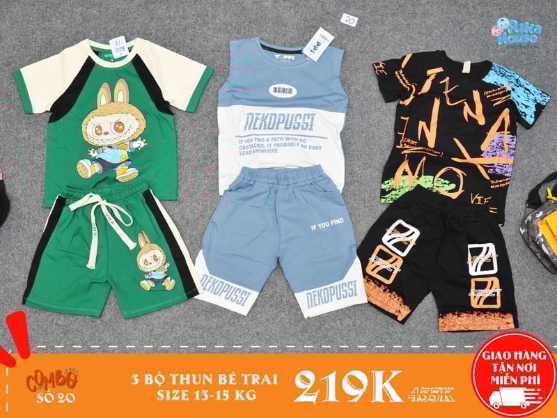 Combo 3 bộ đồ thun bé trai size 4
