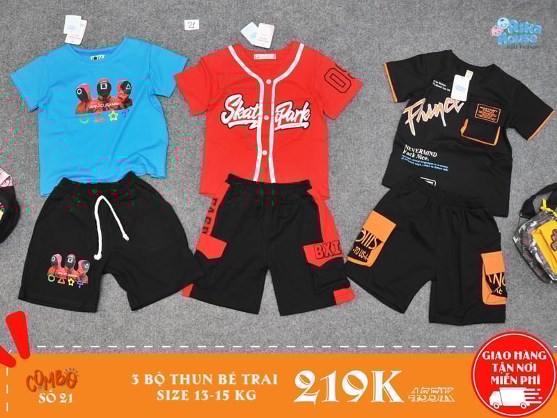 Combo 3 bộ đồ thun bé trai size 4