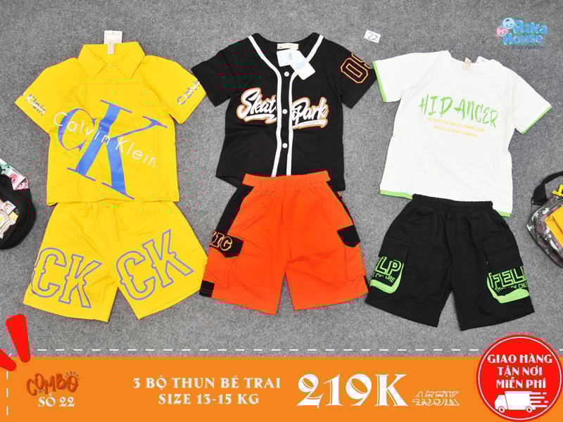 Combo 3 bộ đồ thun bé trai size 4
