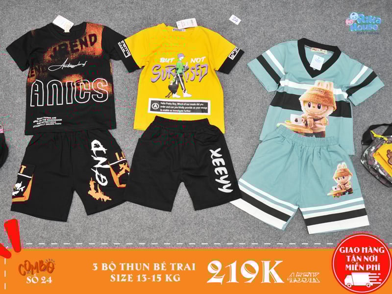 Combo 3 bộ đồ thun bé trai size 4