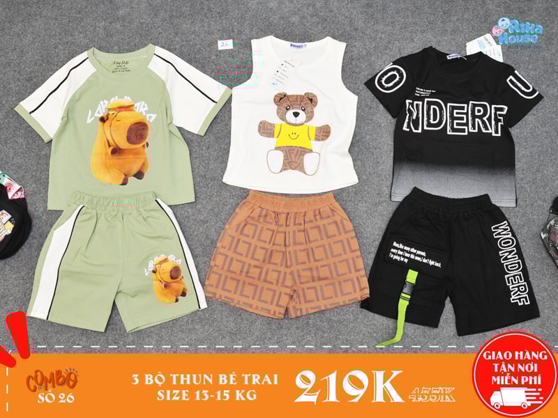Combo 3 bộ đồ thun bé trai size 4