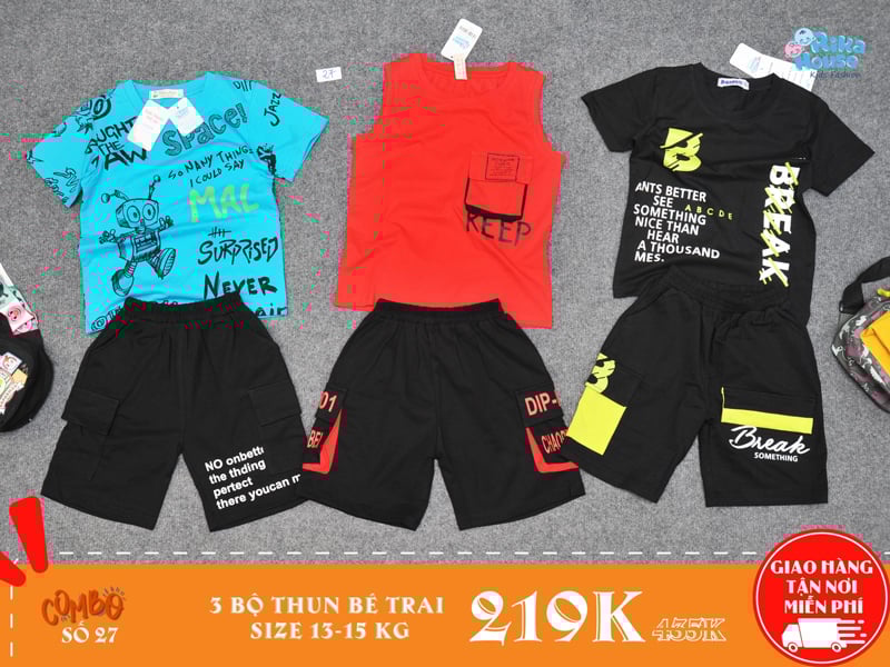 Combo 3 bộ đồ thun bé trai size 4