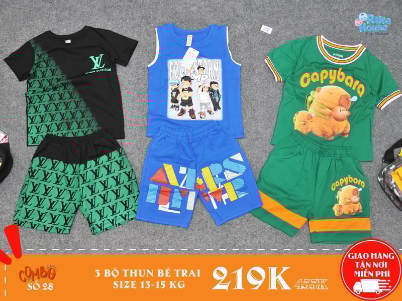 Combo 3 bộ đồ thun bé trai size 4