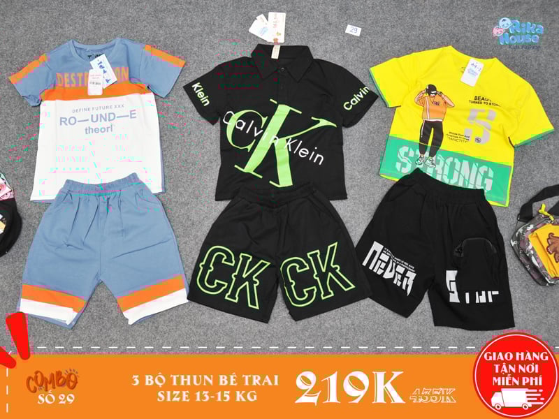 Combo 3 bộ đồ thun bé trai size 4