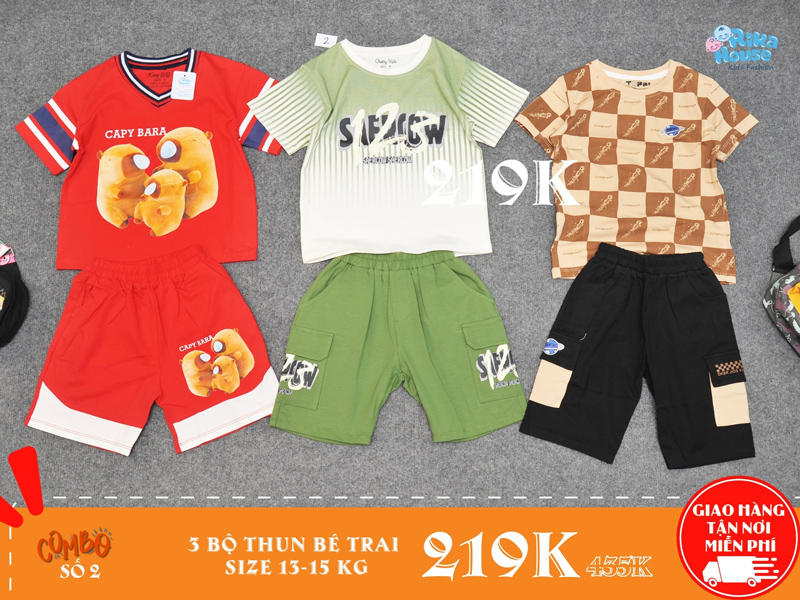 Combo 3 bộ đồ thun bé trai size 4